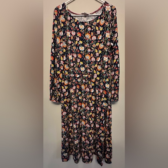 Boden Colorful Long-Sleeved Floral Midi Dress Size 10 - Picture 1 of 5